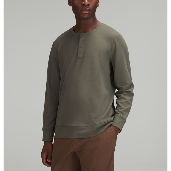 Lululemon 'Shift' Green Stitch Long Sleeve Henley Size M - Picture 1 of 4
